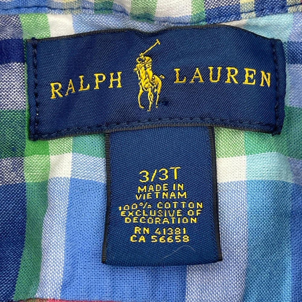 Ralph Lauren 3/3T Plaid Short Sleeve Button Down Shirt‎ Kids Children